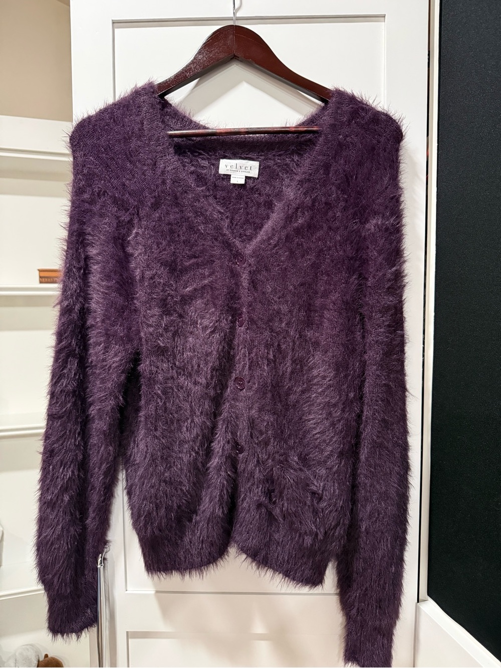 Velvet by Graham & Spencer Deep Plum Fuzzy V-Neck Cardigan